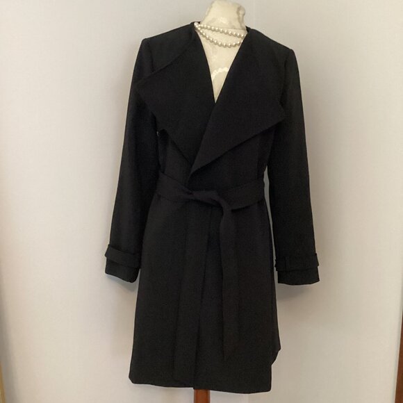 NEW LAUREN RALPH LAUREN CREPE OPEN-FRONT BELTED COAT BLACK S CLASSIC LUXURY - Picture 3 of 7